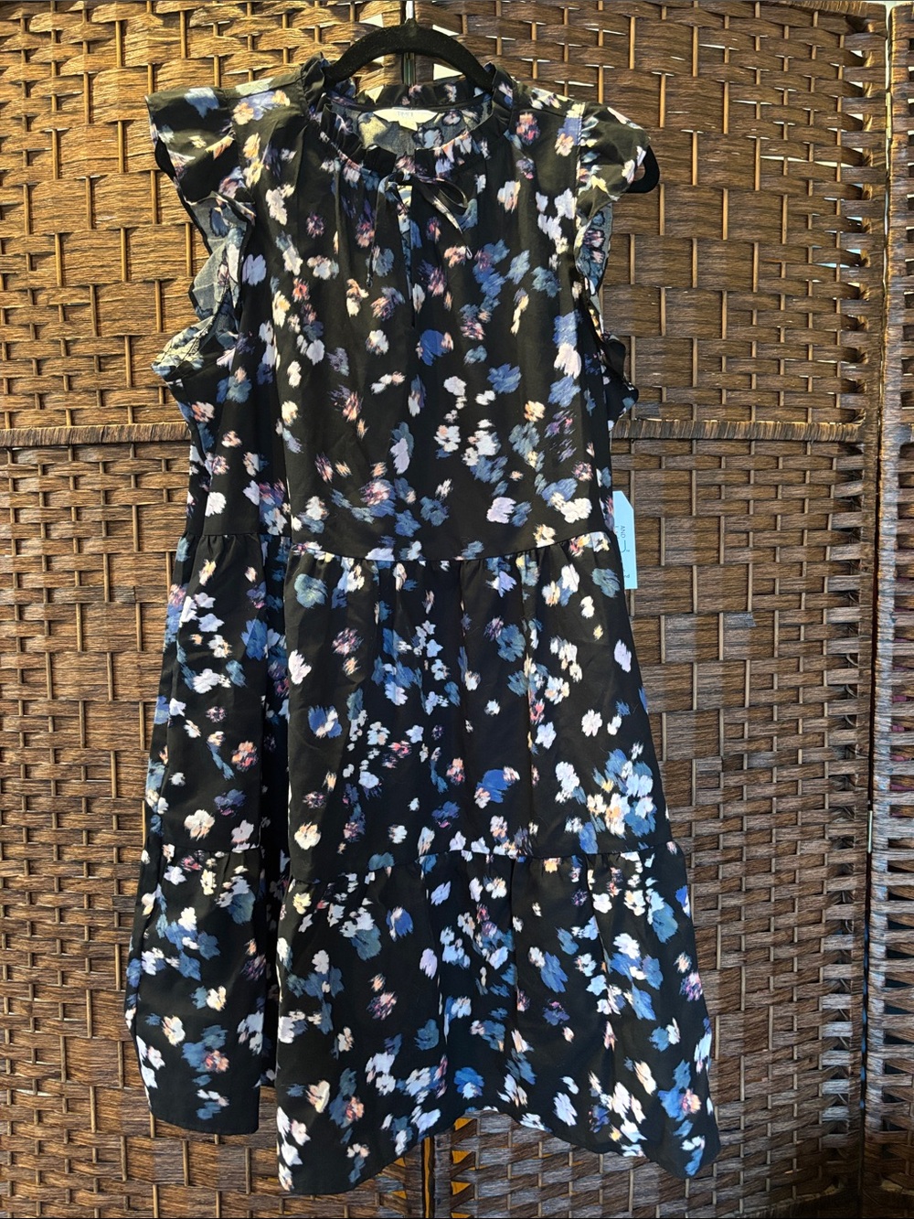 Time and Tru Black Floral Tie-Neck Tiered Dress